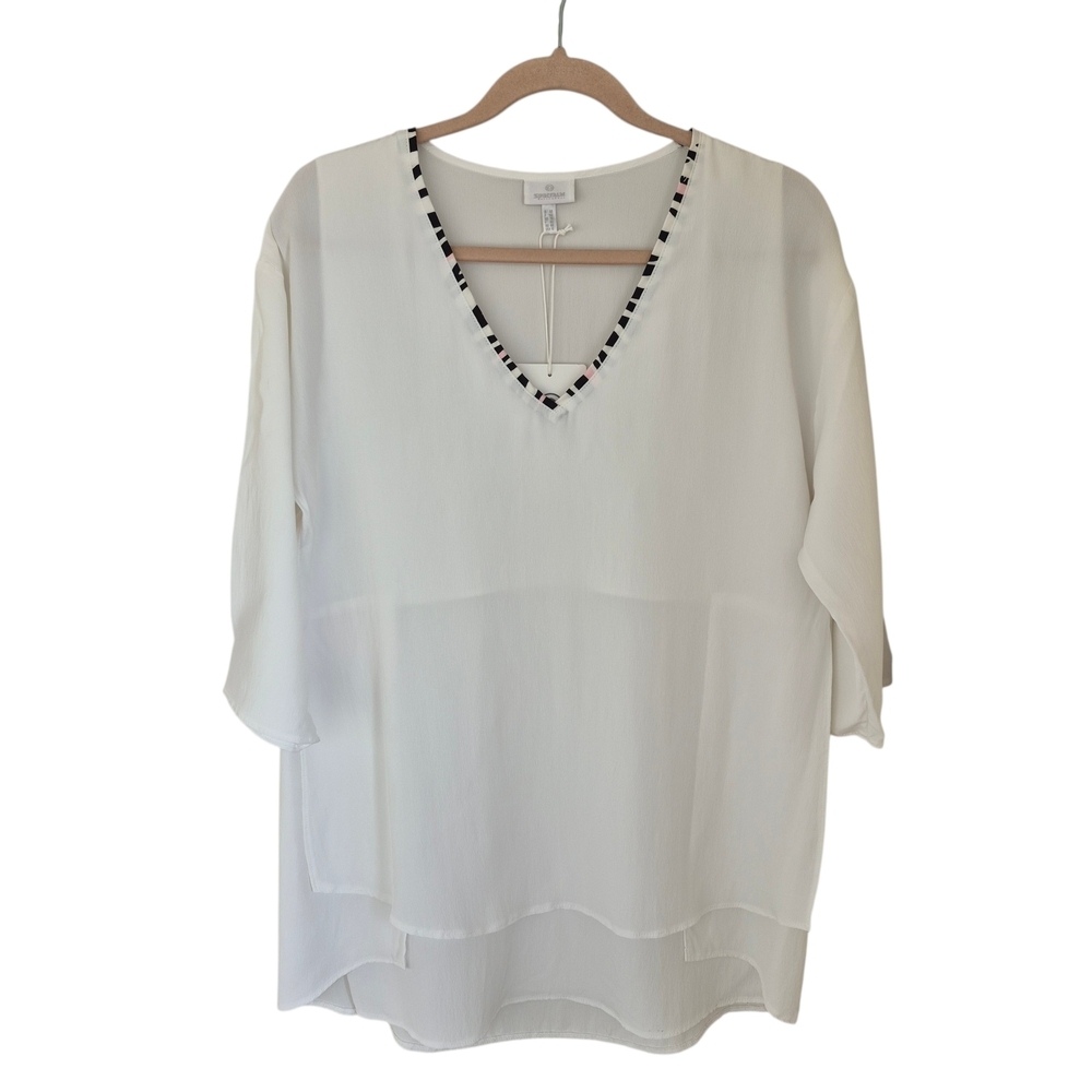 Sportalm White V-neck Multilayer Tunic Blouse NEW - Picture 2 of 11